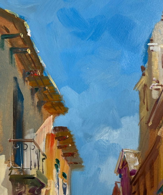Image 1 of Pintura al óleo original Paisaje urbano diurno Antiguo callejón de la ciudad