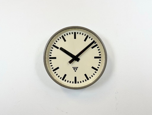 Grey Industrial Factory Wall Clock from Pragotron, 1960s