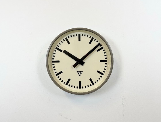 Image 1 of Grey Industrial Factory Wall Clock from Pragotron, 1960s