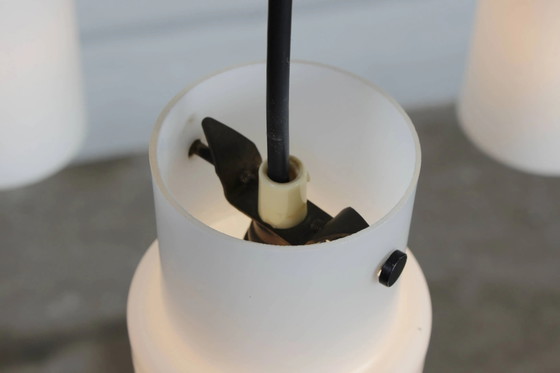 Drieflammige Deense plafondlamp teak vintage – Hanglampen, Wood, Glass, Scandinavian (photo 9 of 13)