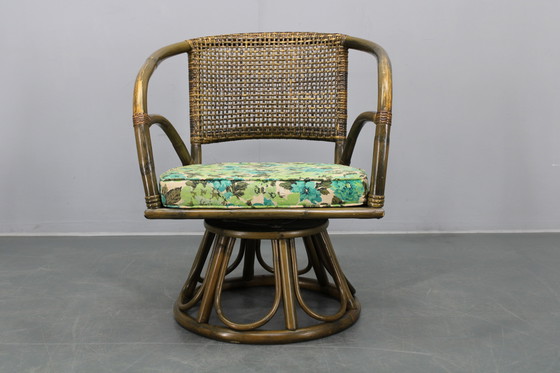 Image 1 of 1980er Set aus vier Rattansesseln mit Stoffpolstern