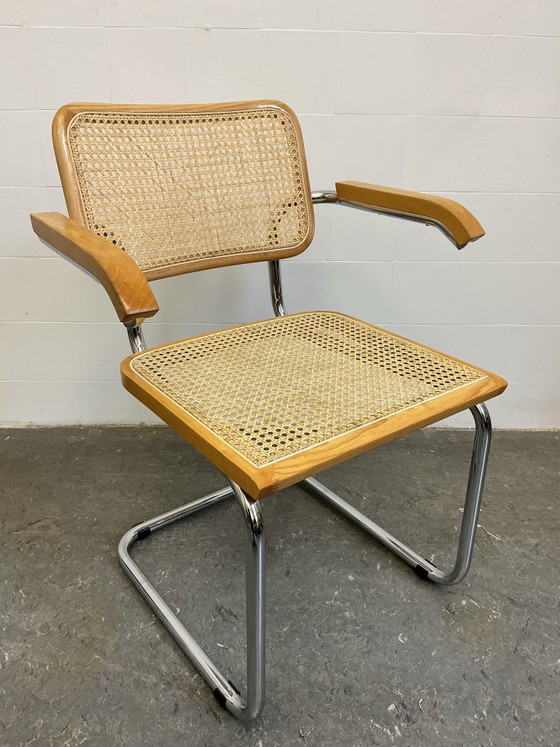 1 x Vintage Cesca stoel, Eetkamerstoelen, Chroom, Hout, Zilver (foto 5 van 15)