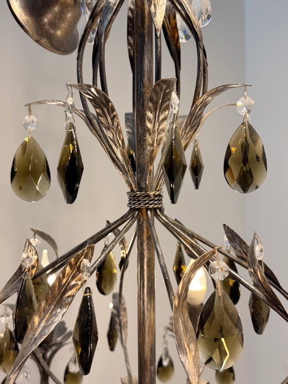 Lustre vintage en cristal avec pampilles en verre fumé (photo 6 of 7)