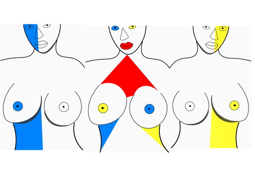 Jovadre 3-panel torso in Mondrian colors