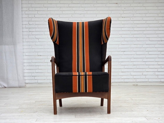 Image 1 of Anni '60, poltrona danese con schienale alto di Fritz Hansen, lana per mobili, legno di faggio.