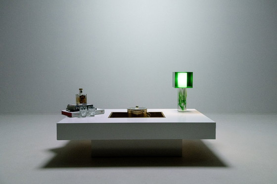 Image 1 of Couchtisch mit integrierter Messingbar von Willy Rizzo, Italien, 1970er Jahre