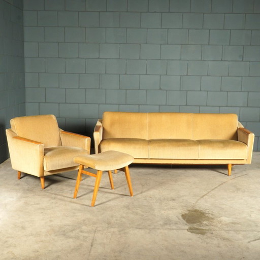 Sofá/sofá cama vintage con sillón – década de 1960 – zithoek, Velvet, Wood