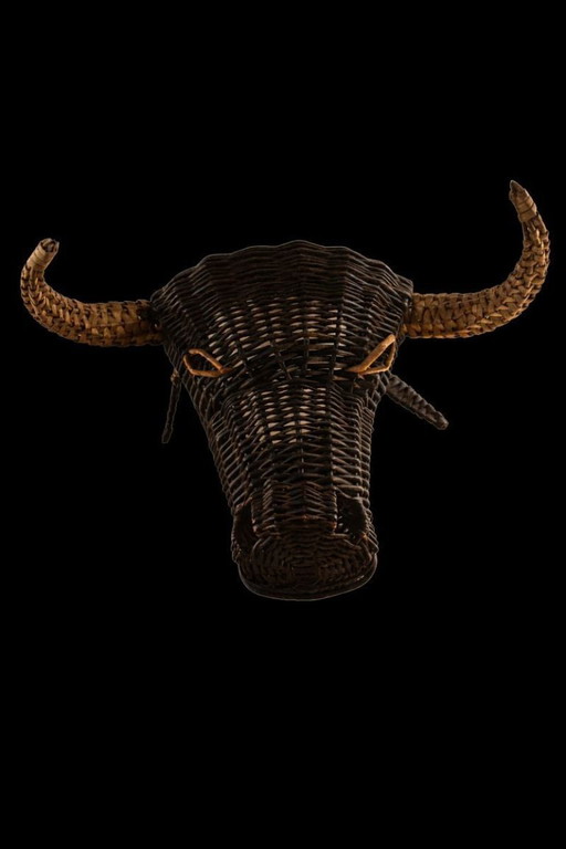 Vintage Wicker Bull’s Head Sculpture Wall art Wicker Collector 1950s France Picasso collection black toro