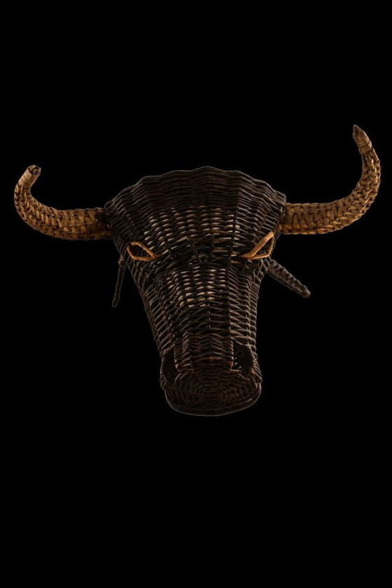 Image 1 of Vintage Wicker Bull’s Head Sculpture Wall art Wicker Collector 1950s France Picasso collection black toro