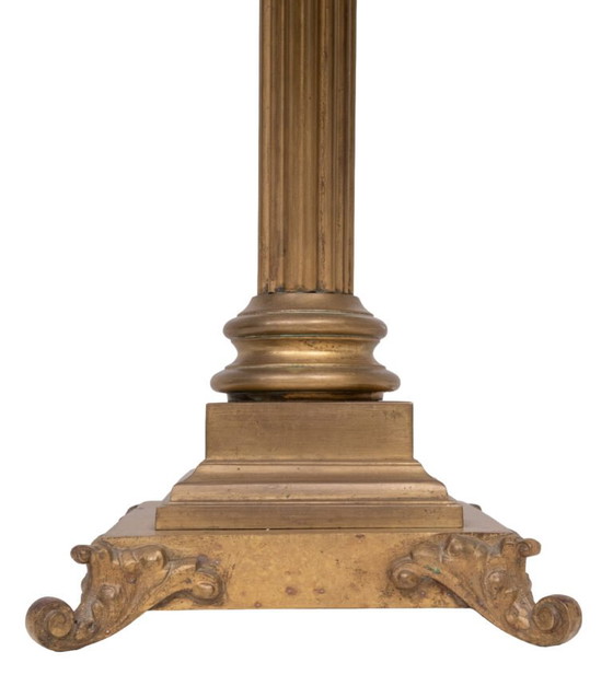Stunning Tall chunky Bronze Corinthian Column Table Lamp with Bird Shade 1940s (photo 12 of 40)