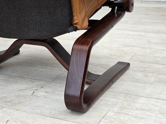 1970s, Norwegian design, adjustable armchair, leather, bentwood. (photo 10 of 25)
