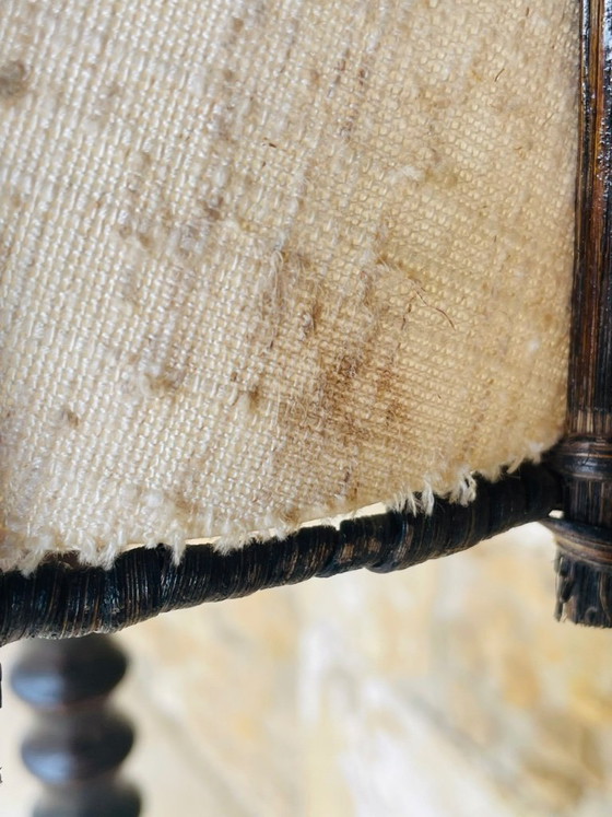 Image 1 of Mid-Century, Turned Wood, Bamboo Rattan Floor Lamp Circa 1950s