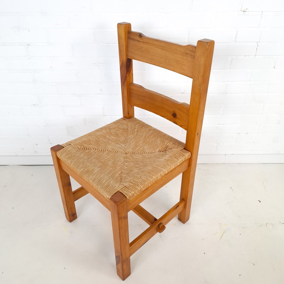 Image 1 of 4x vintage stoel Deens design grenen hout/papercord jaren 70