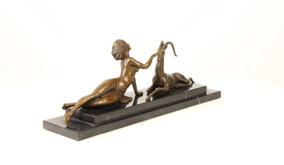 Image 1 of BRONZE STATUE OF AN AMAZON WITH ANTILOPE