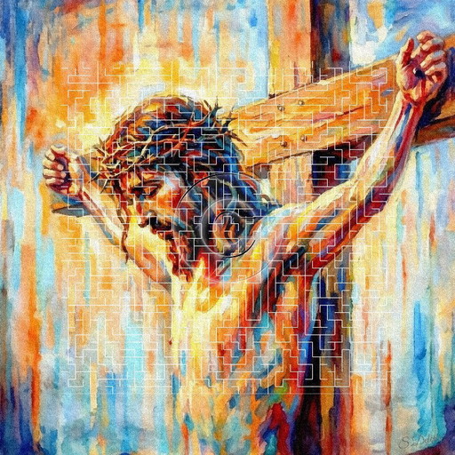 Jesus Christ on the Cross / Impressionist painting (60x60 cm)