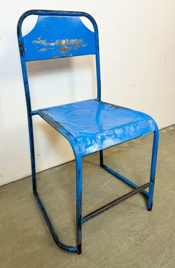 Image 1 of Blauwe industriële ijzeren stoelen, set van 2, jaren 50