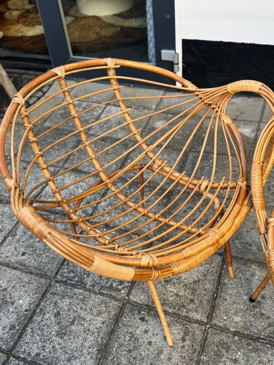 Image 1 of Fauteuils italiens en métal et en rotin MCM