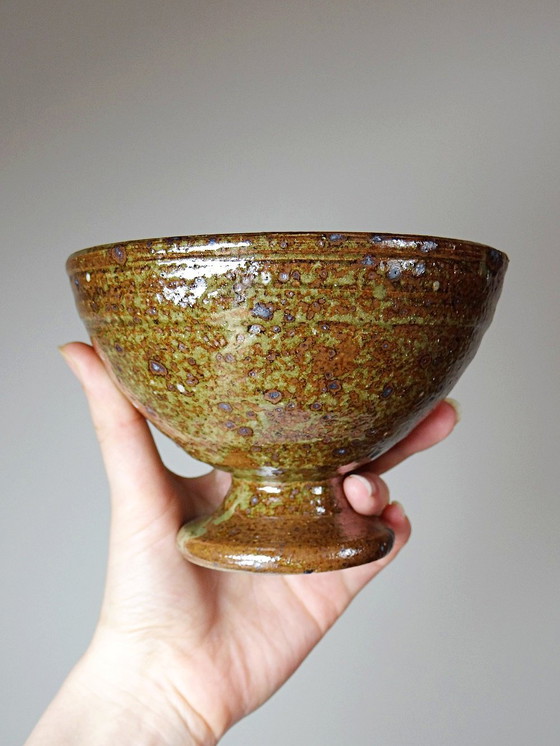 Image 1 of Pair of vintage pyrity stoneware footed bowls in the Baudat La Borne style from the 60s and 70s