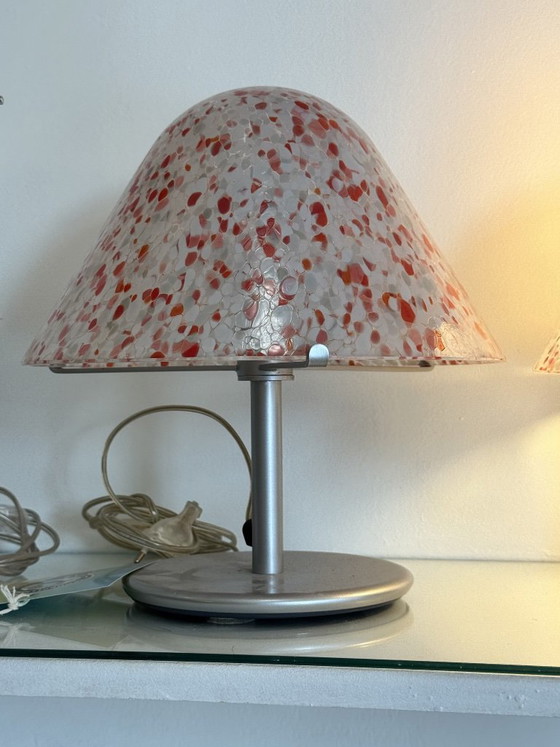 Pair of Mushroom Lamps AV Mazzega Murano 1970s Vintage Spotted Red Lampshade – Table lamps, Murano Glass (photo 3 of 11)