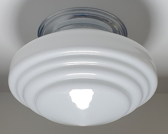 Large Art Deco Ceiling light in very good condition – Chrome, Glass (photo 9 of 19)