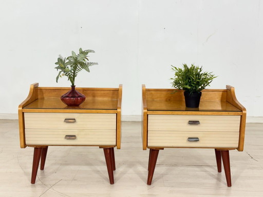 2x Vintage nachtkastjes, nachtkastjes, bijzettafels, ladekasten