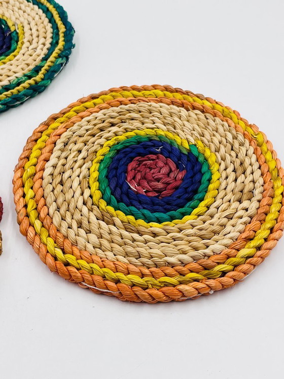 Image 1 of Set of 3 vintage braided rope trivets – bohemian style