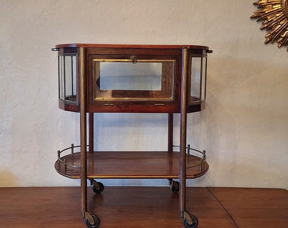 Image 1 of Chariot de service Art Déco en acajou, laiton et verre, 1920