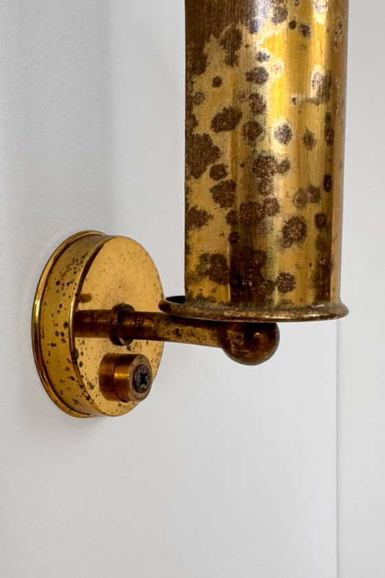 Pair of vintage patinated brass Wall lights, Italy, 1970, Metal, Gold (photo 4 of 5)