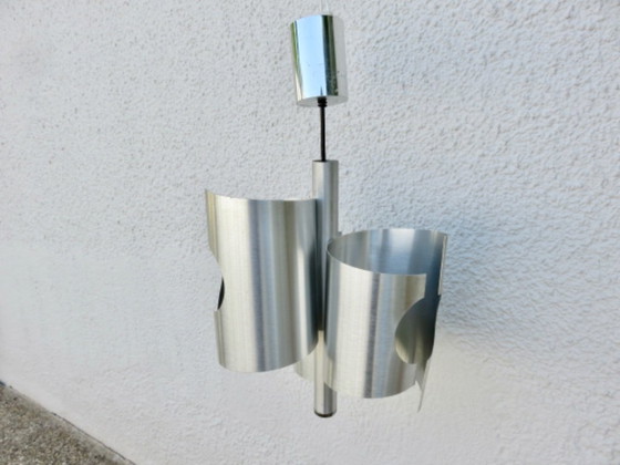 Image 1 of UFO-Hängeleuchte im Weltraumzeitalter-Stil, Rockabilly-Stil, gebürsteter Stahl, 1970