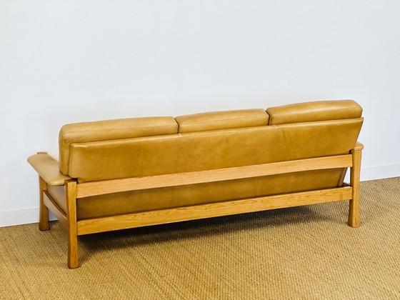 Image 1 of Ensemble de salon complet en cuir naturel et chêne, 1960, Set de 3