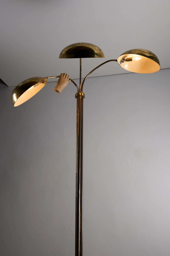 Rara Lampada da Terra Russa Mid-Century con Tre Paralumi in Ottone Regolabili, Lampade da terra (foto 6 di 9)