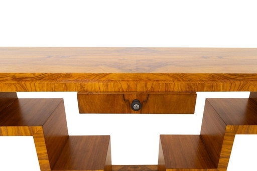 Geometric Walnut Art Deco Console Table, Poland, mid-20th century.