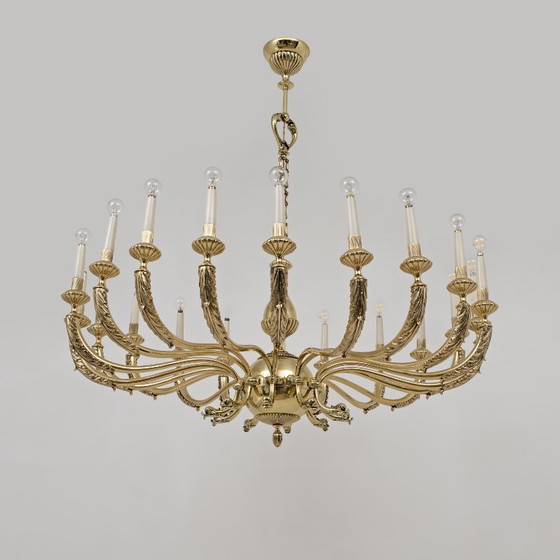 Image 1 of Italian Neoclassical Style 20-Light Brass Chandelier, 1950s