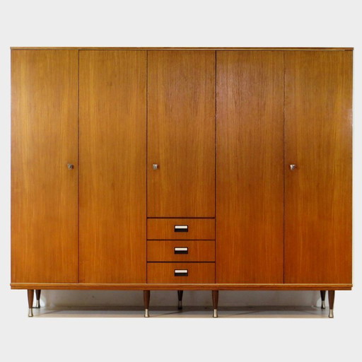 Grote 5-deurs vintage design kledingkast in teak, jaren 60