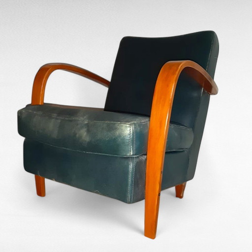 Fauteuil Baxter design italien, cuir vert pétrole