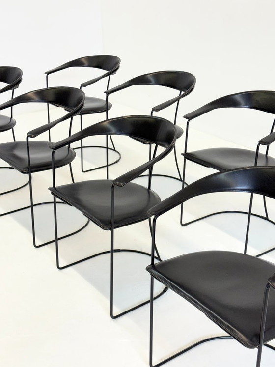 Set di 8 Sedie da pranzo Vintage Arrben Ursala in pelle nera – Leather (photo 3 of 17)