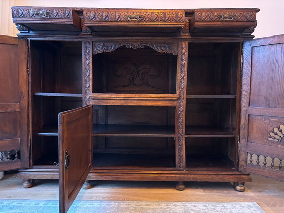 Image 1 of Bretonischer Eichenschrank mit drei Türen aus der Zeit um 1870