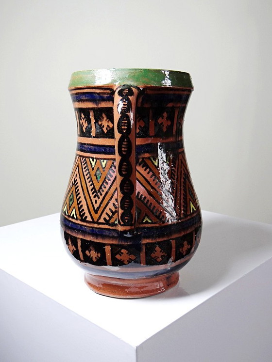 Image 1 of Large Moroccan Safi polychrome terracotta vase with two handles, 1950s-1970s