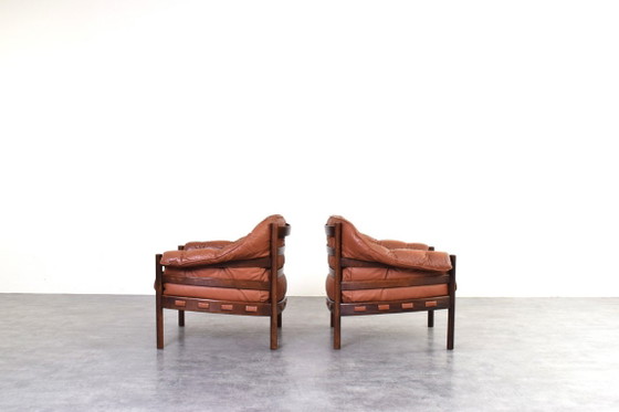 Sillones de roble y cuero de mediados de siglo, diseñados por Arne Norell para Coja, década de 1960. Juego (photo 3 of 16)
