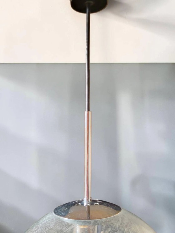 Blown glass bubble suspension globe, chrome mount – Pendant lamps, Crystal, Metal, Space Age (photo 4 of 9)