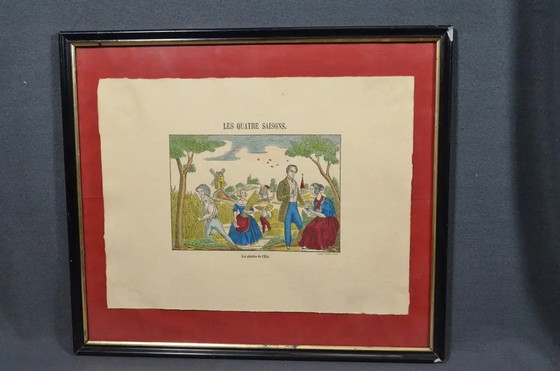1920s Set of 4 French Imagerie Pellerin “Four Seasons” Hand-Colored Prints, Epinal – Art Prints, Paper, Glass (photo 8 of 17)