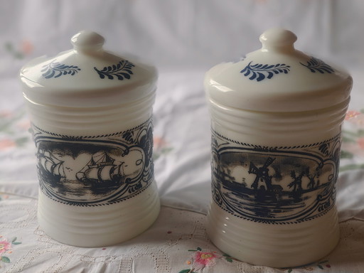 Raro juego de tarros de cristal con forma de gato negro/Chat Noir vintage para guardar leche: ¡en perfecto estado!