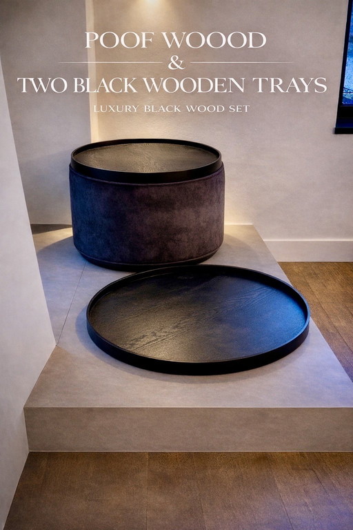 Deux plateaux en bois noir Poof Woood