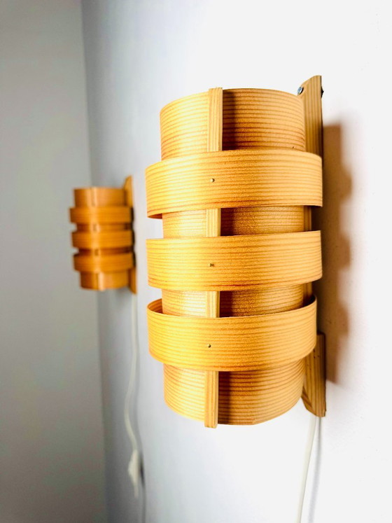 Set of Curved Pine Veneer Wall Lamps by Hans-Agne Jakobsson for Markaryd, Sweden, 1960s – Markaryd AB (photo 5 of 6)