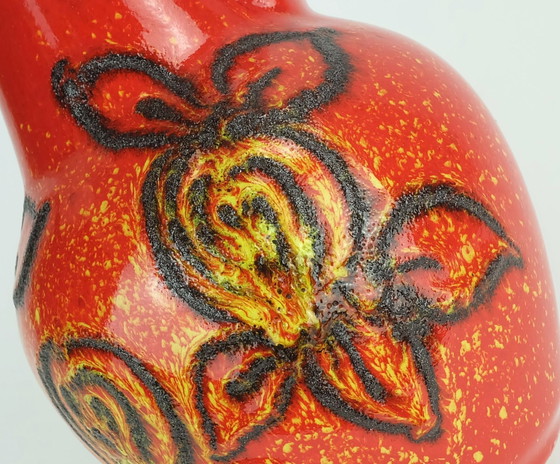 Image 1 of Bay Keramik 1960's 70's Vintage Vase Red Yellow Black Lava Pattern Model 67 30
