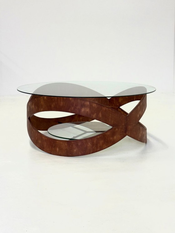 Image 1 of Tavolino rotondo vintage con struttura scultorea in legno