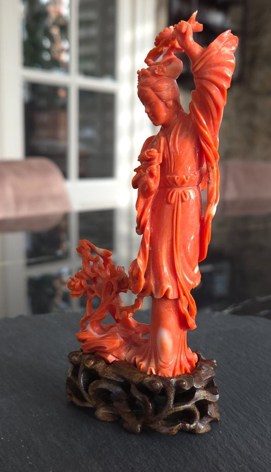 Image 1 of Corallo rosso - Scultura - Statuina cinese del XX secolo (rif. 4118)