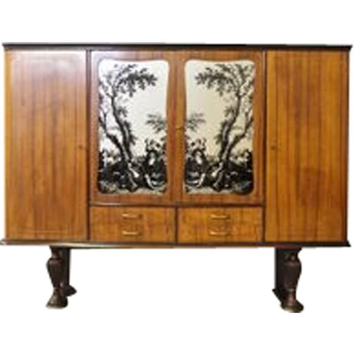 Vintage mobile sideboard in cherry wood veneer, Italy 1950