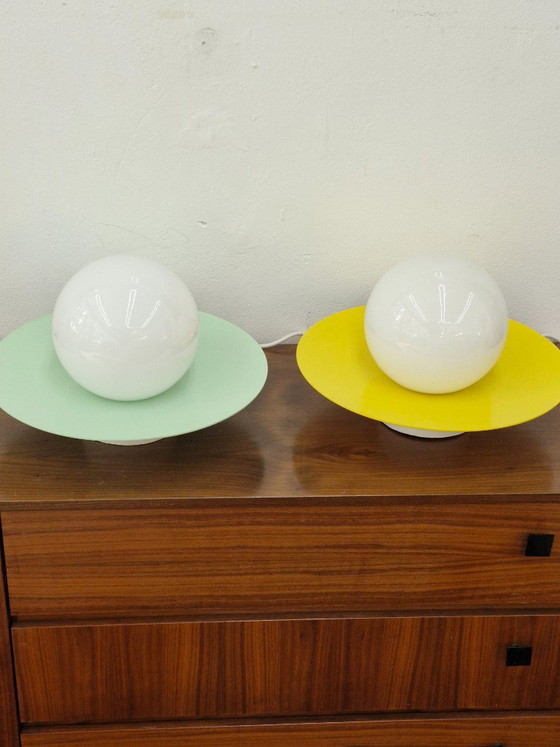 Space Age 'UFO' Ceiling Lights Set Yellow & Mint Green – Metal (photo 3 of 10)