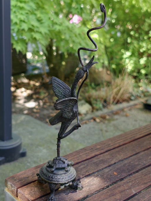 Grue en bronze chinoise du XIXe siècle avec serpent sur tortue